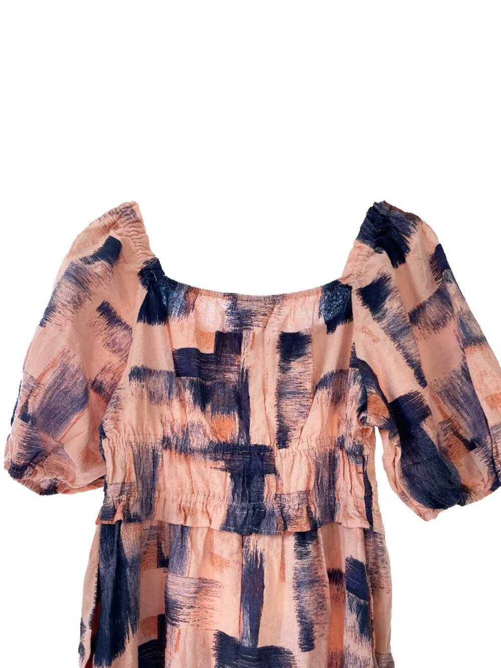 Universal Thread Abstract Small Cotton Peach Pink Blue Dress Puff Sleeve Pockets - Picture 11 of 13